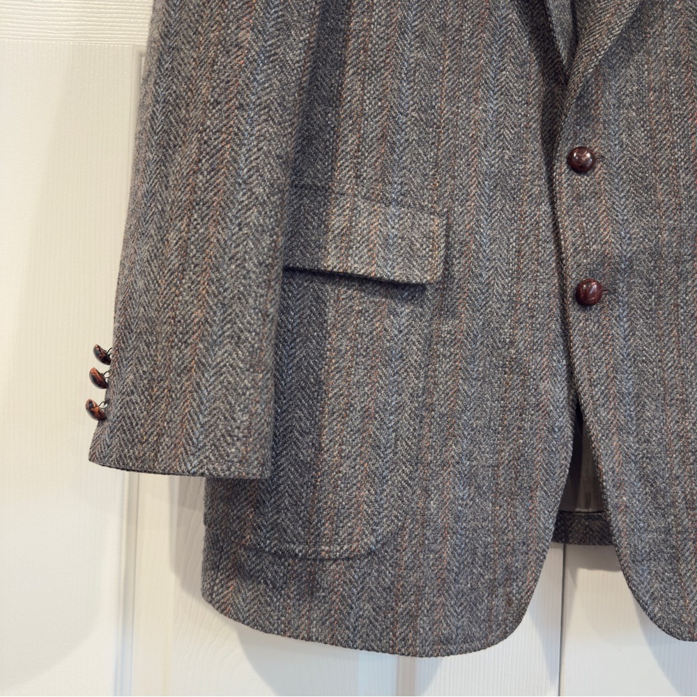 VTG Garfinckel’s Wool Blazer Sport Jacket Herringbone Gray Men Size 41 Old Money - Picture 3 of 13